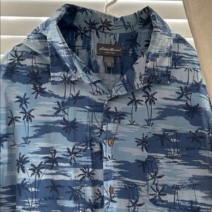 Eddie Bauer Navy Palm Tree Button Down Shirt